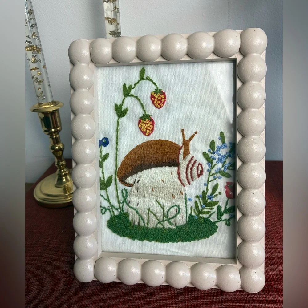 Hand Embroidered Woodland Mushroom & Snail Art - Picture 2 of 4
